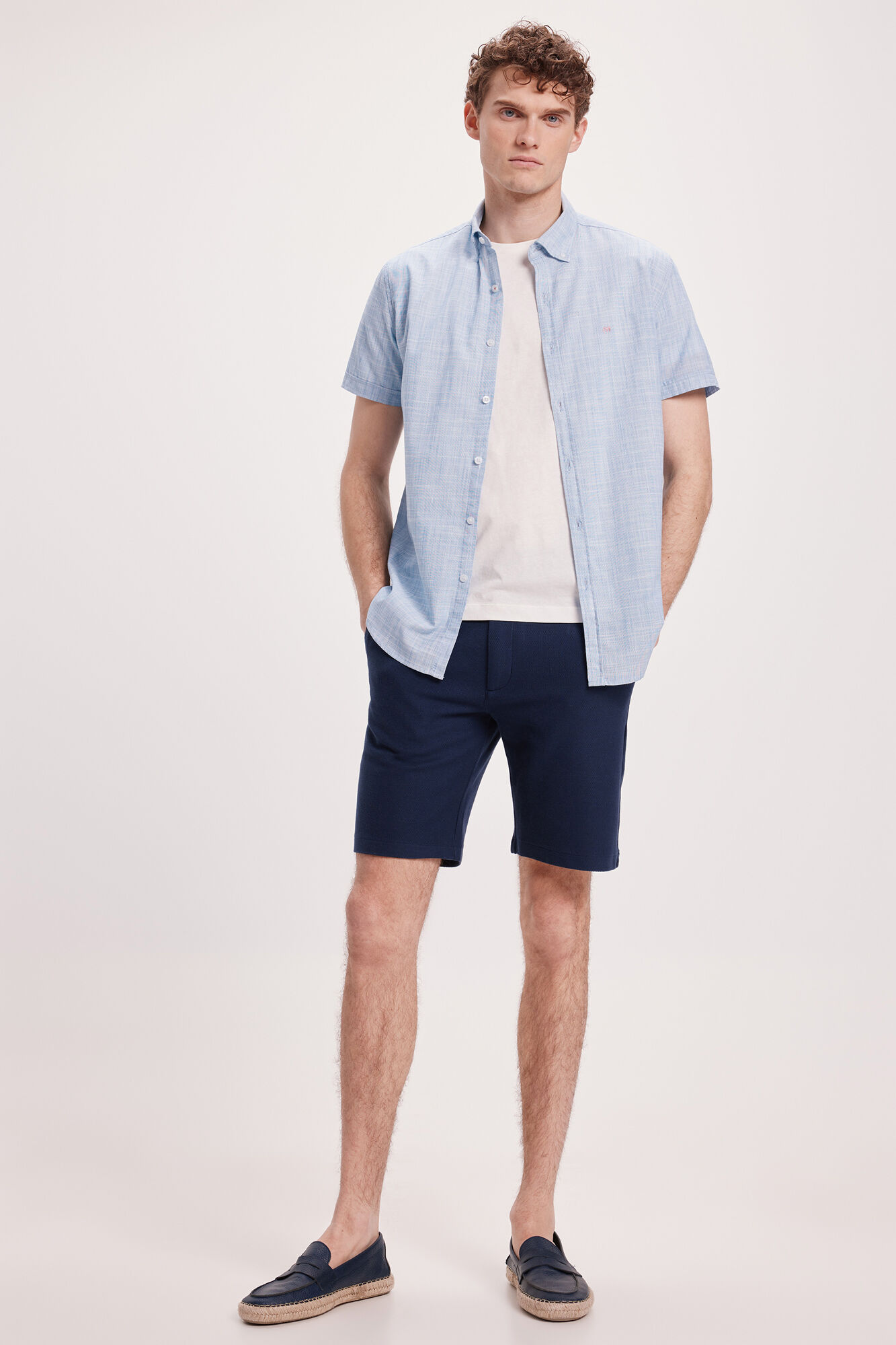 Milano Camisa Slub Lisa Azul