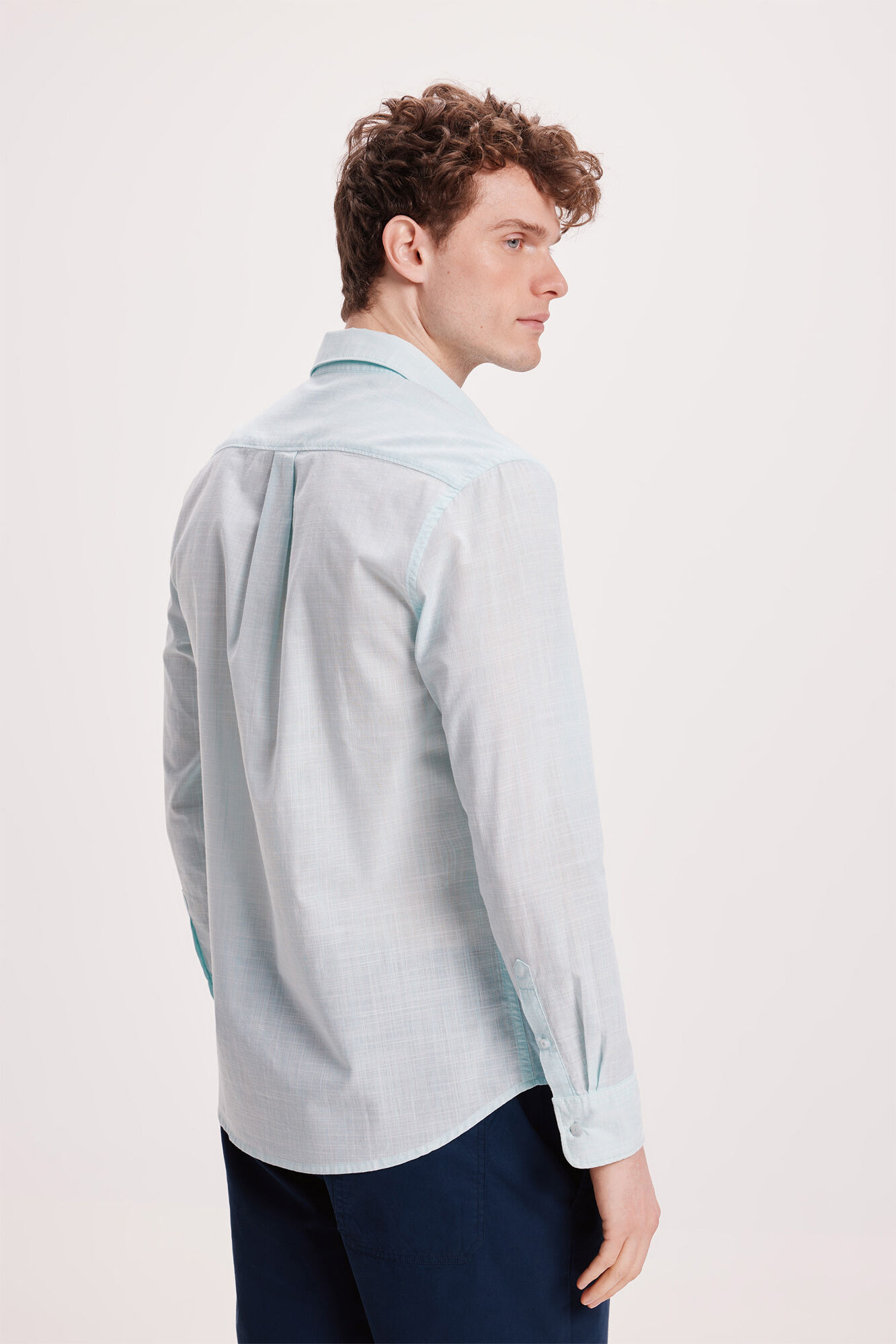 Milano Camisa Slub Lisa Azul turquesa