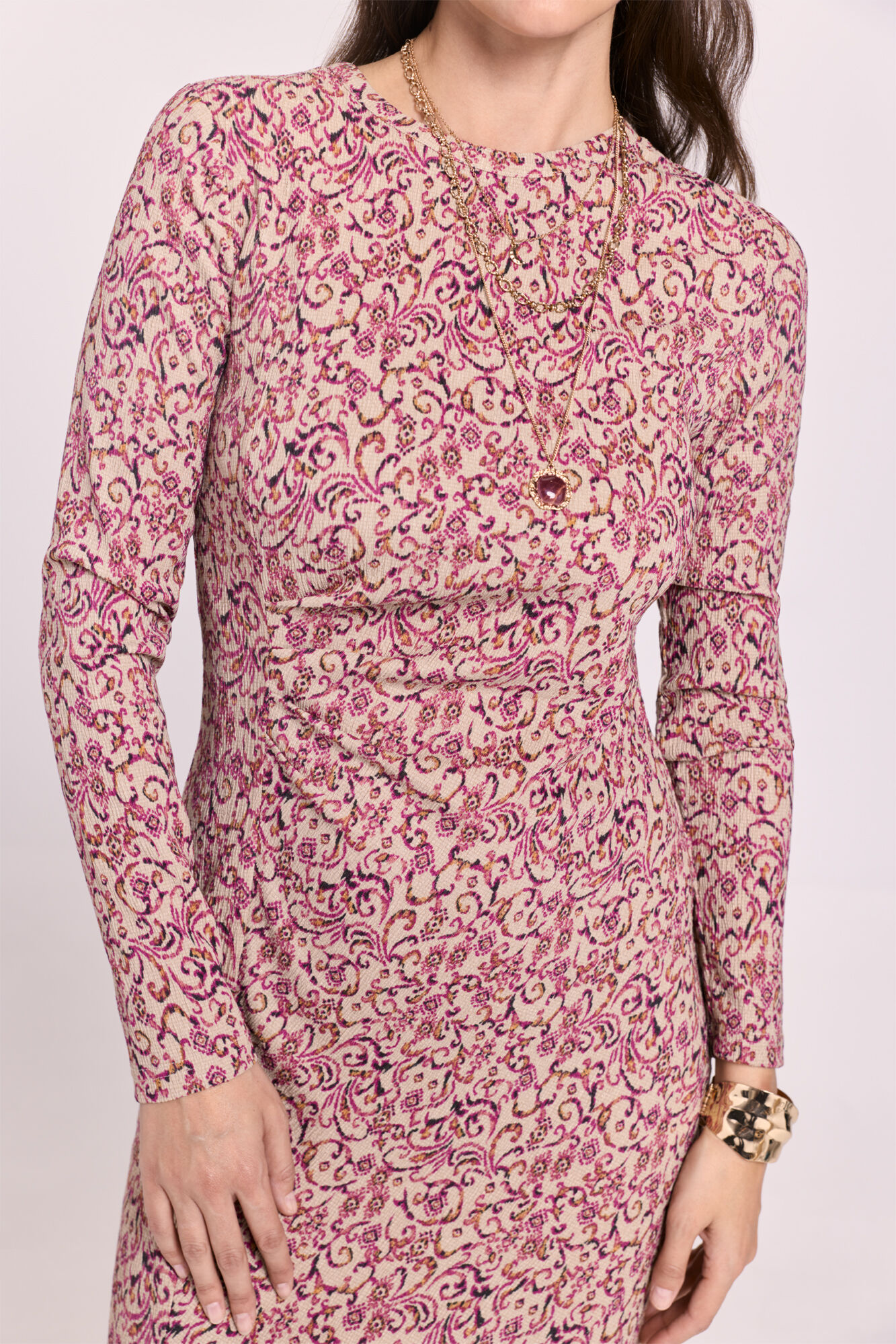 Milano Vestido drapeado estampado Arena