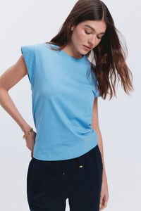 Fifty Outlet Camiseta manga sisa bordada Azul turquesa