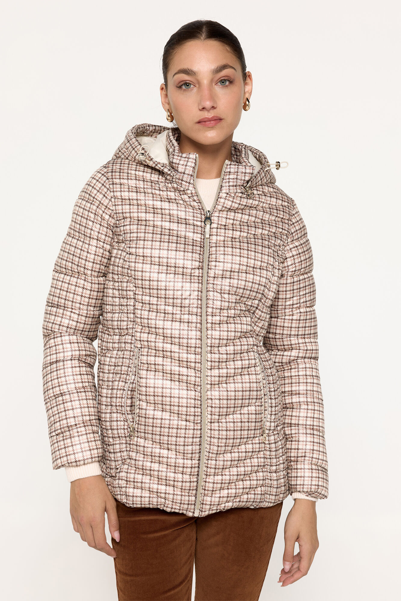 Milano Abrigo acolchado de tejido estampado con capucha Tostado