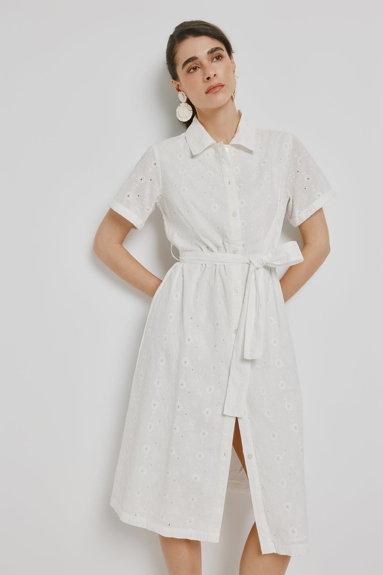 Milano Vestido de mezclilla con escote en pico Marfil