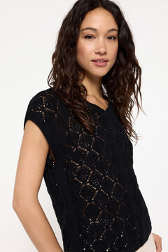 Fifty Outlet Chaleco Algodón Calado Cuello Pico Negro