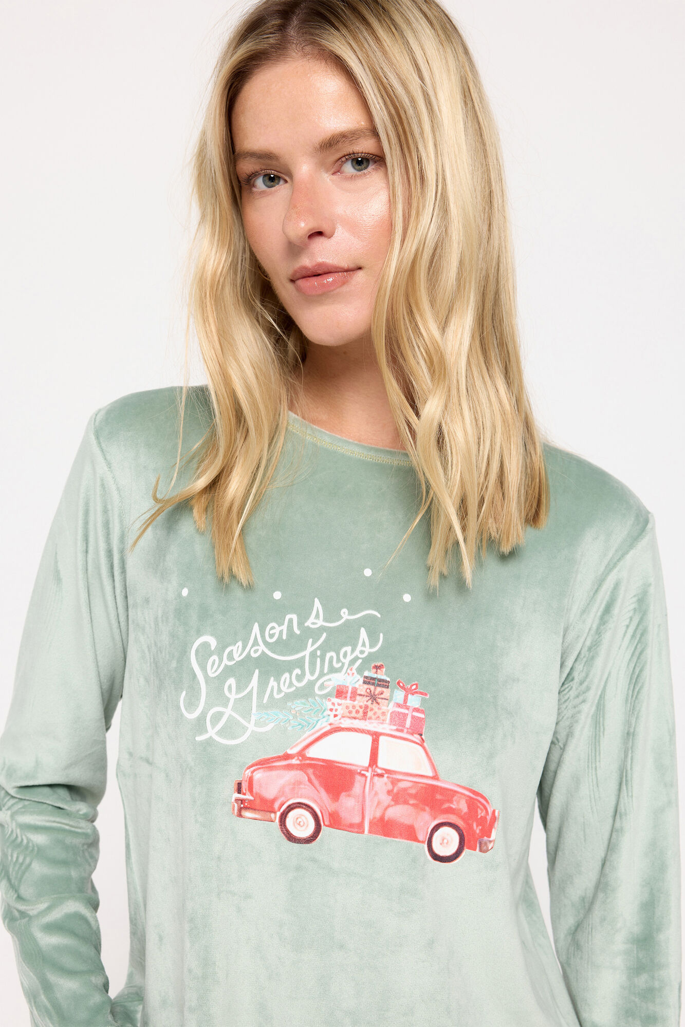 Milano Pijama de velour navide&ntilde;o natural