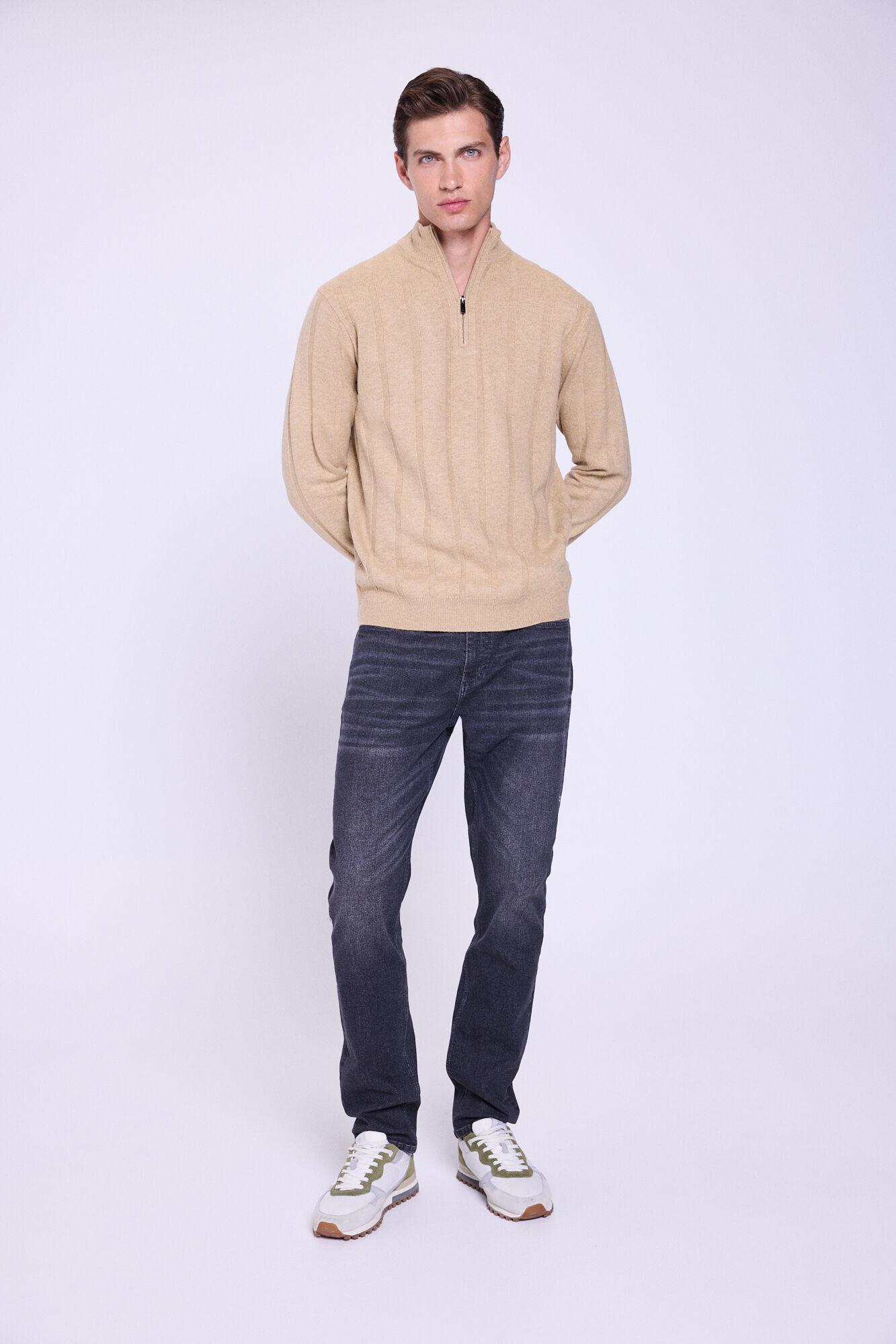 Milano Jersey con cierre de media cremallera Beige/Camel