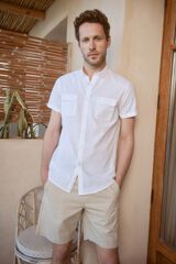 Milano Camisa Slub Lisa Bolsillos Blanco
