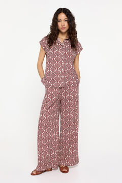 Fifty Outlet Pantalón estampado fit ancho con cintura elástica Granate