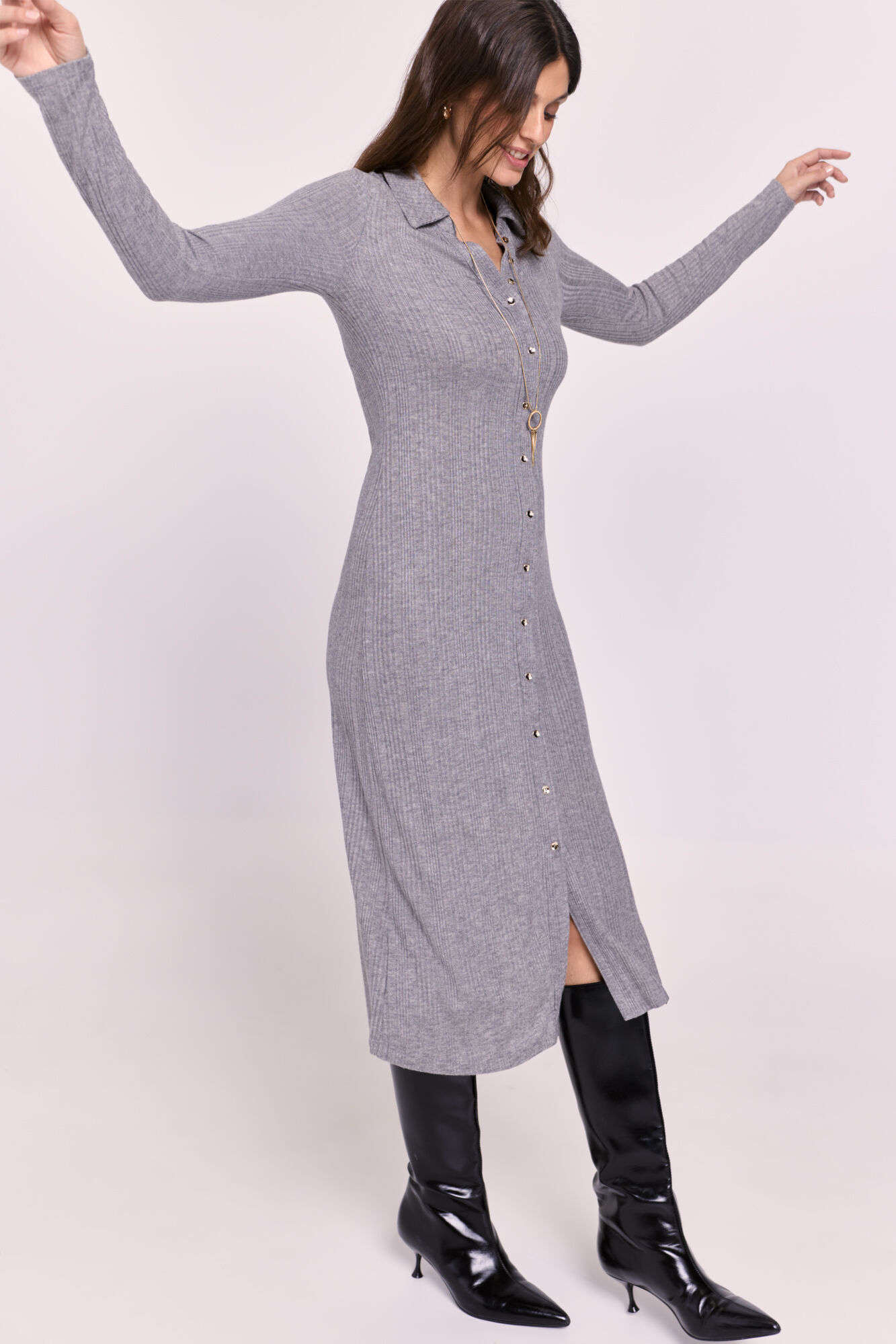 Milano Vestido polo acanalado Gris