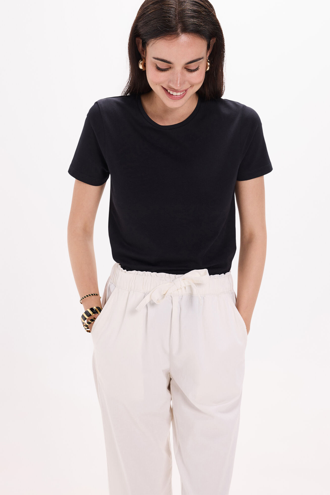 Milano Playera el&aacute;stica de manga corta de soft touch Negro