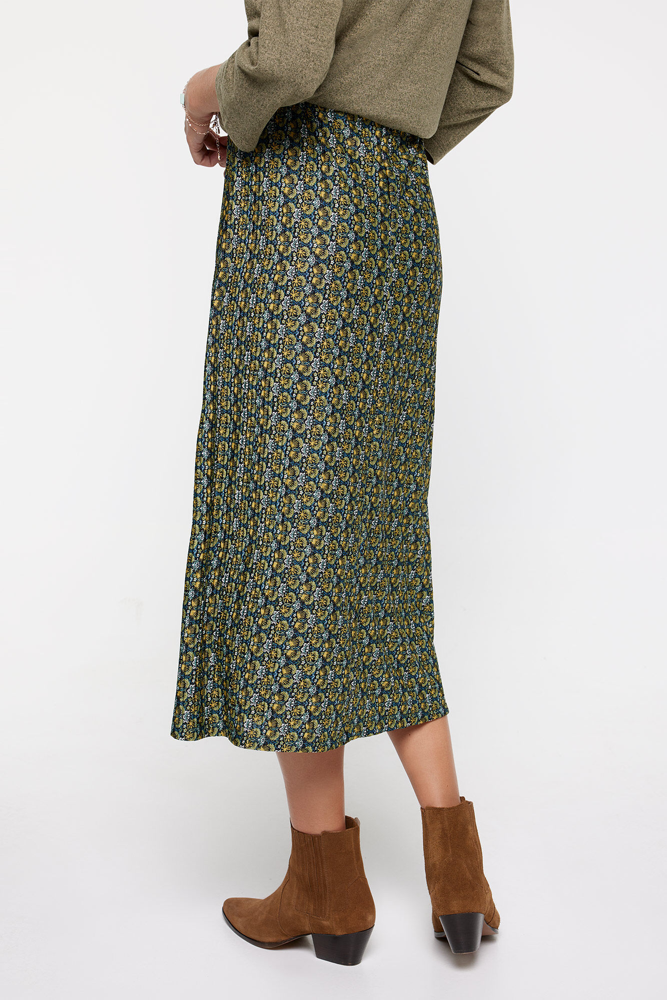 milano Falda Plisada Estampada Verde
