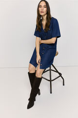 Milano Vestido cuello en pico de mezclilla Azul