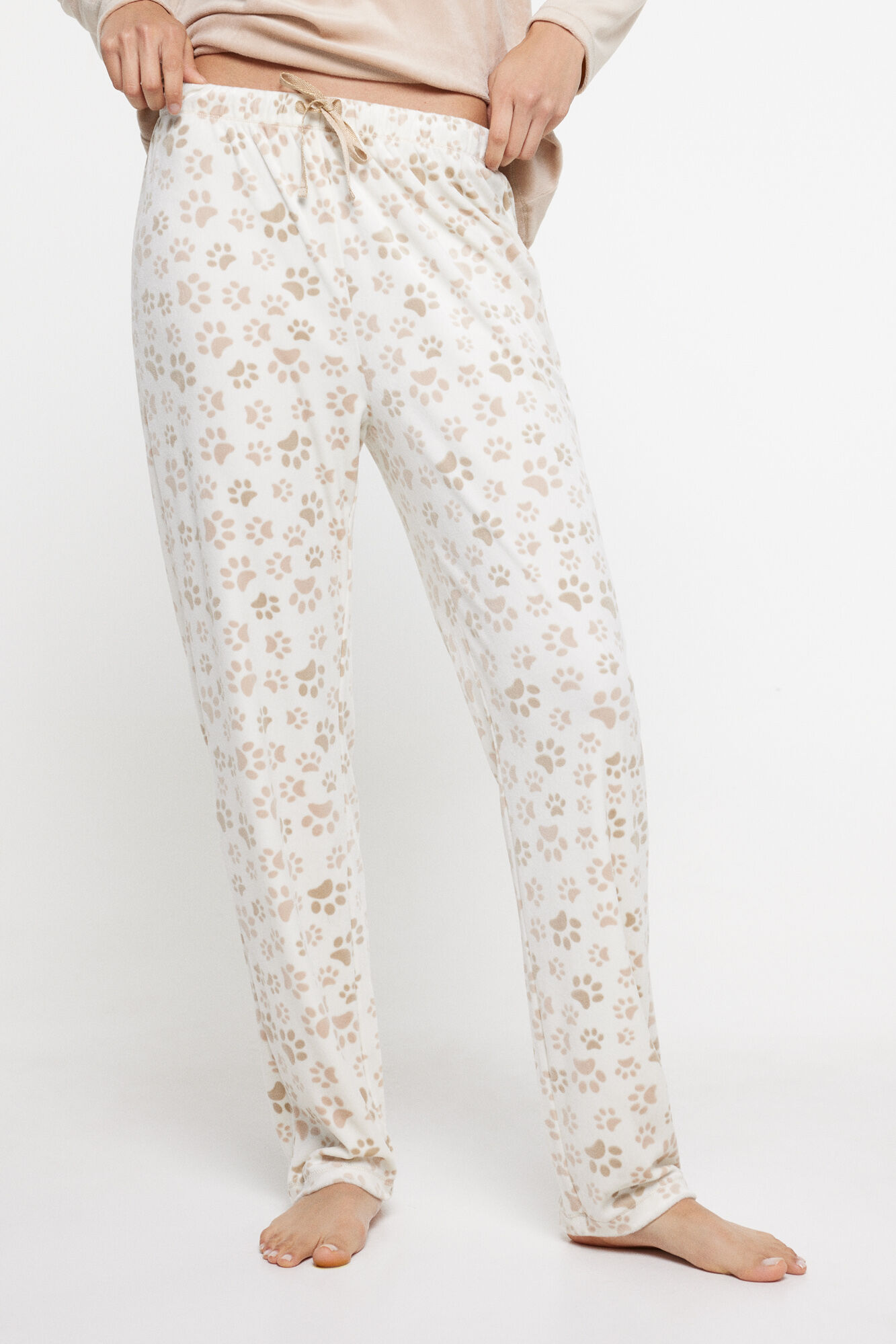 Milano Pijama largo velour perros Beige