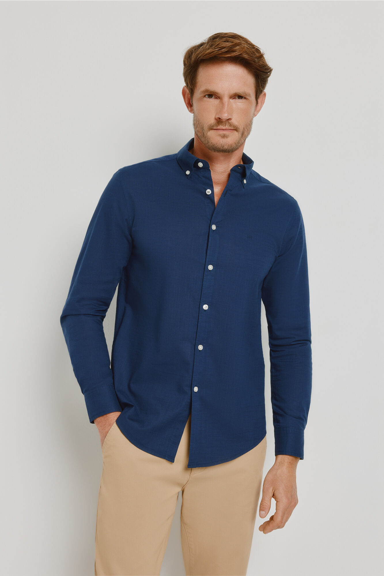 Milano Camisa lisa de manga larga Navy