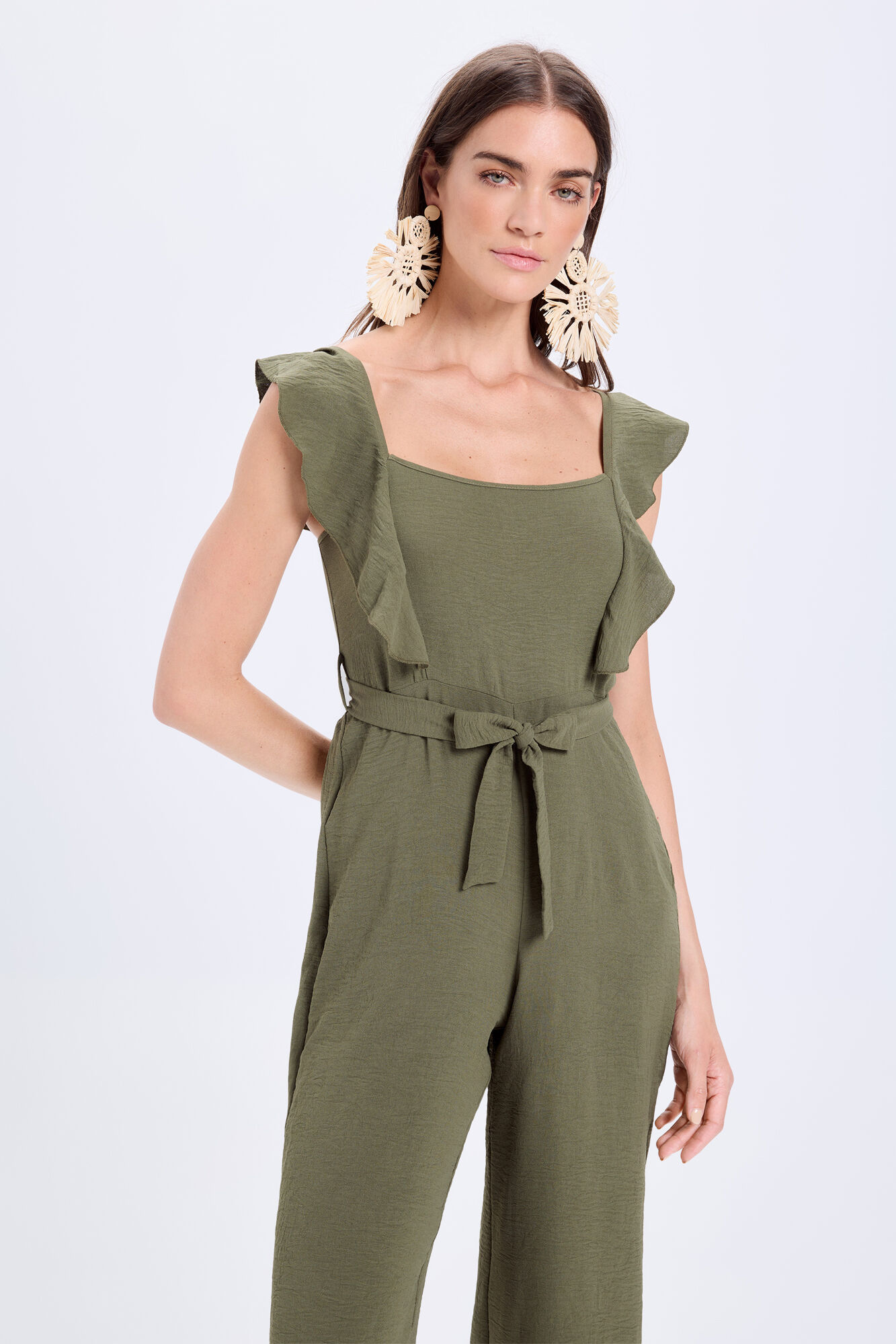 Milano Jumpsuit con cintur&oacute;n fluido Kaki Oscuro
