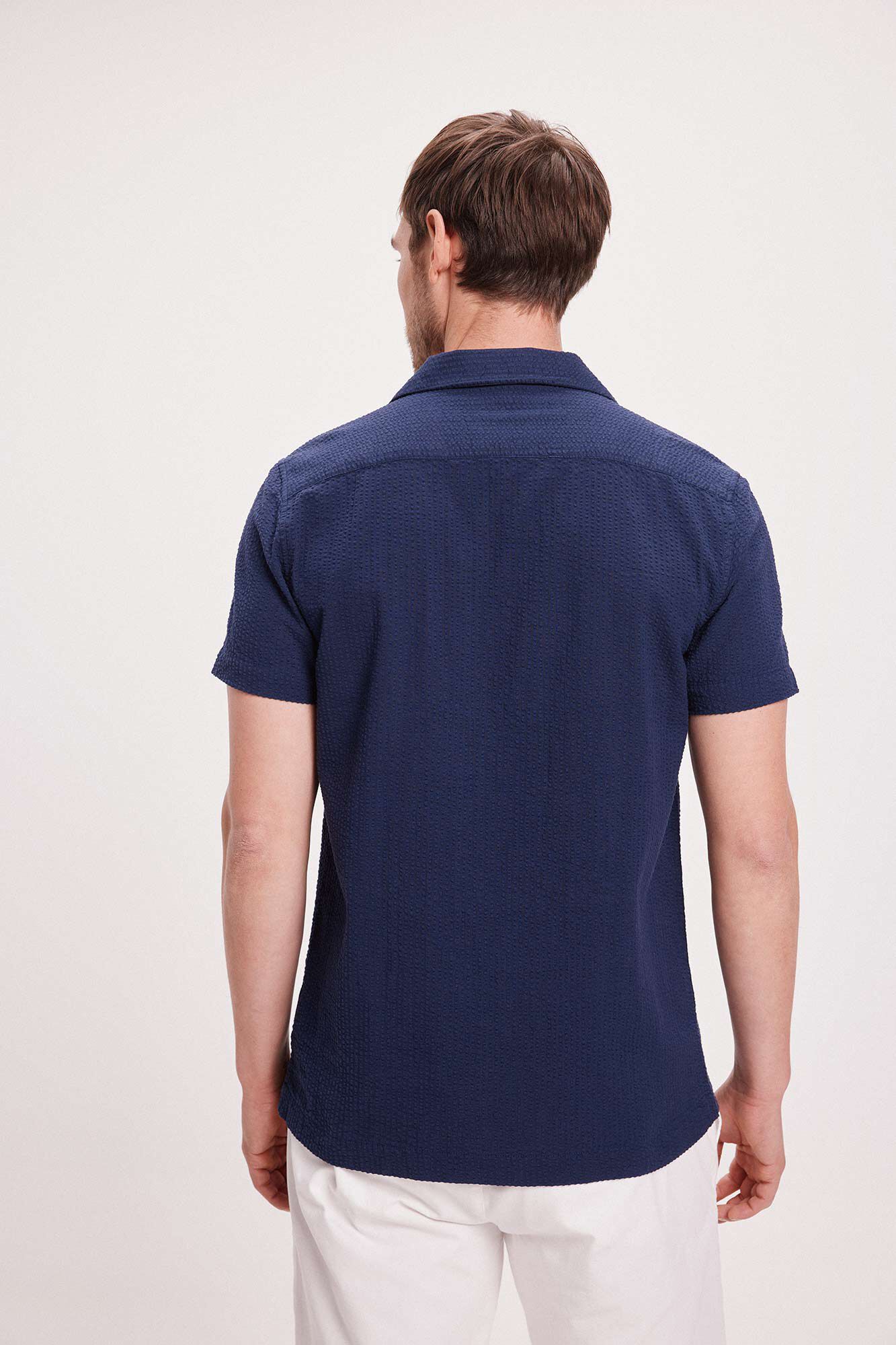 Milano Camisa Solapa Corta Seersucker Navy