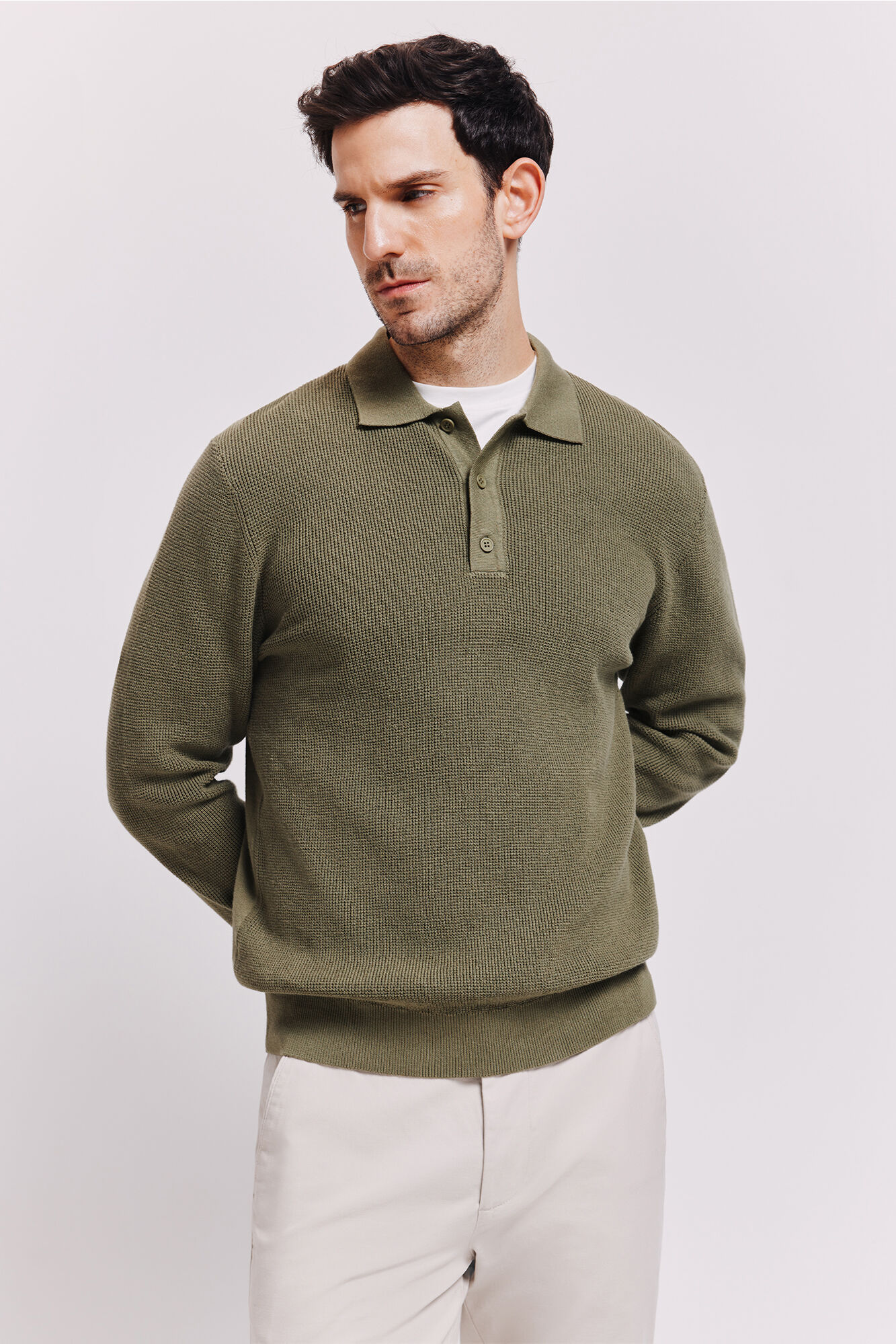 Milano Su&eacute;ter cuello polo Kaki Claro