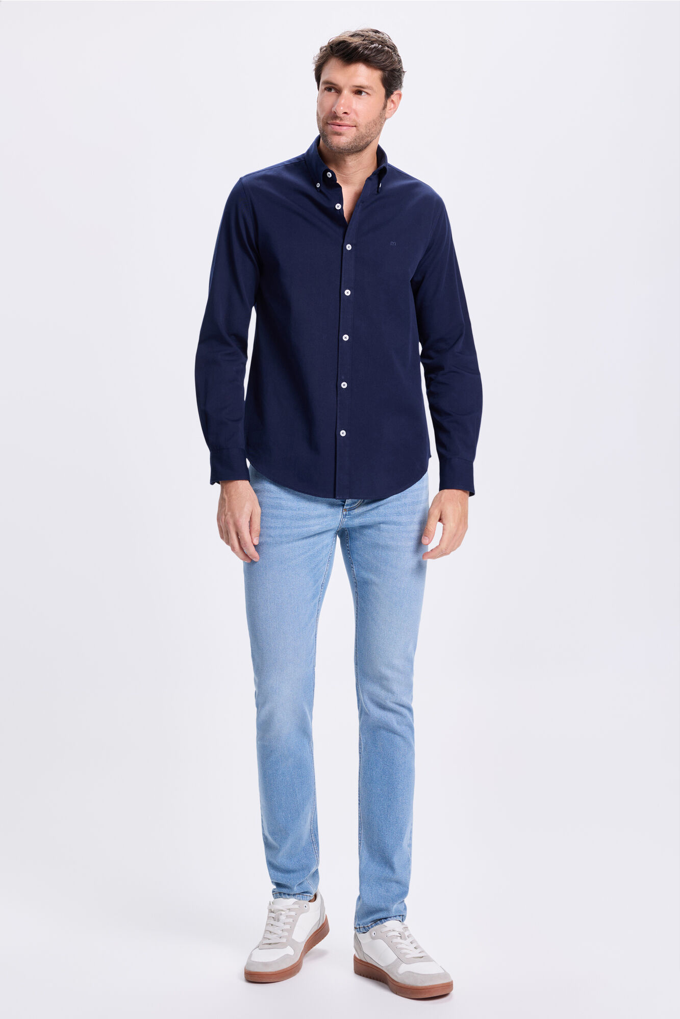 Milano Camisa de sarga liso Azul Oscuro