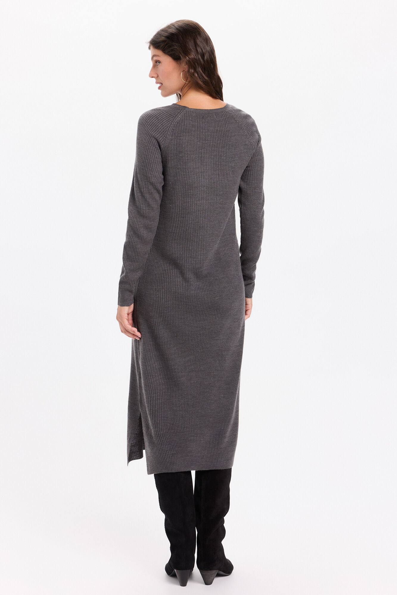 Milano Vestido midi de tejido Gris Oscuro