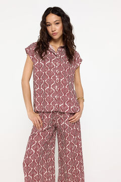 Fifty Outlet Pantalón estampado fit ancho con cintura elástica Granate