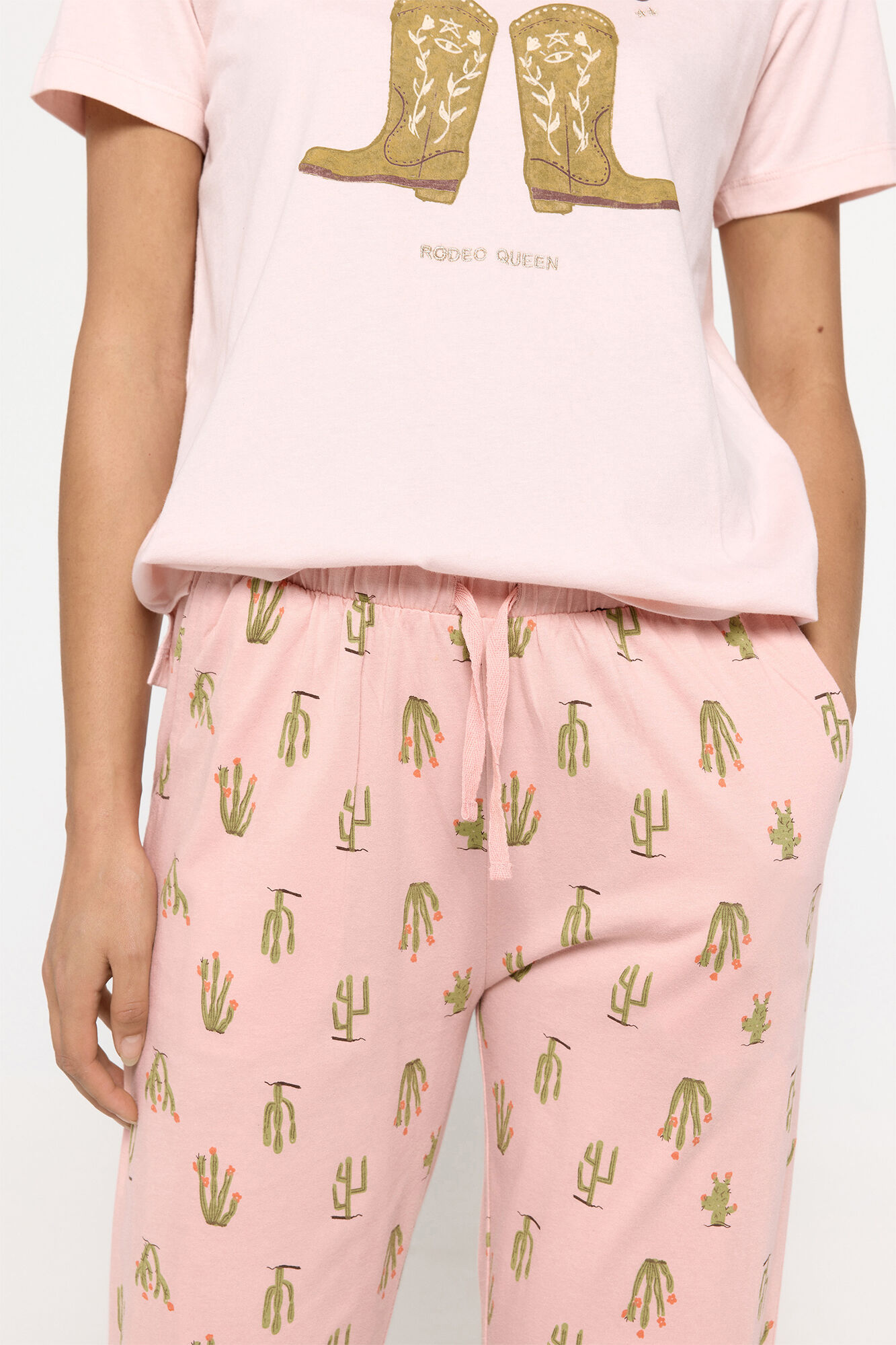 Milano Pijama algod&oacute;n cowgirl y cactus Gris Claro