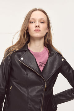 Fifty Outlet Cazadora corta tipo biker efecto piel Negro