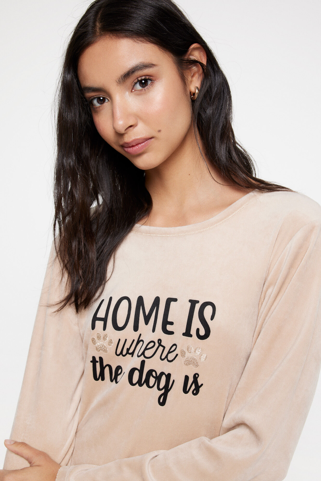 Milano Pijama largo velour perros Beige