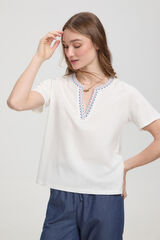 Milano Camiseta cuello mao bordado Blanco