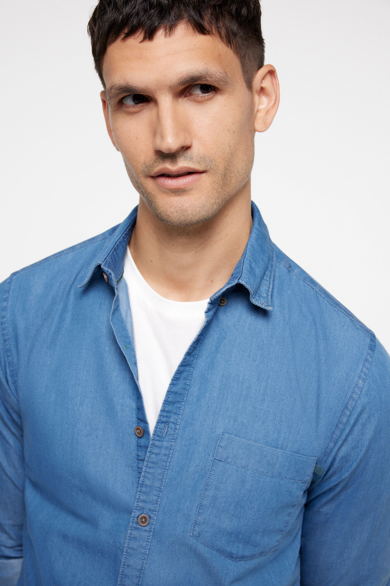 milano Camisa Denim Bolsillo Azul Claro