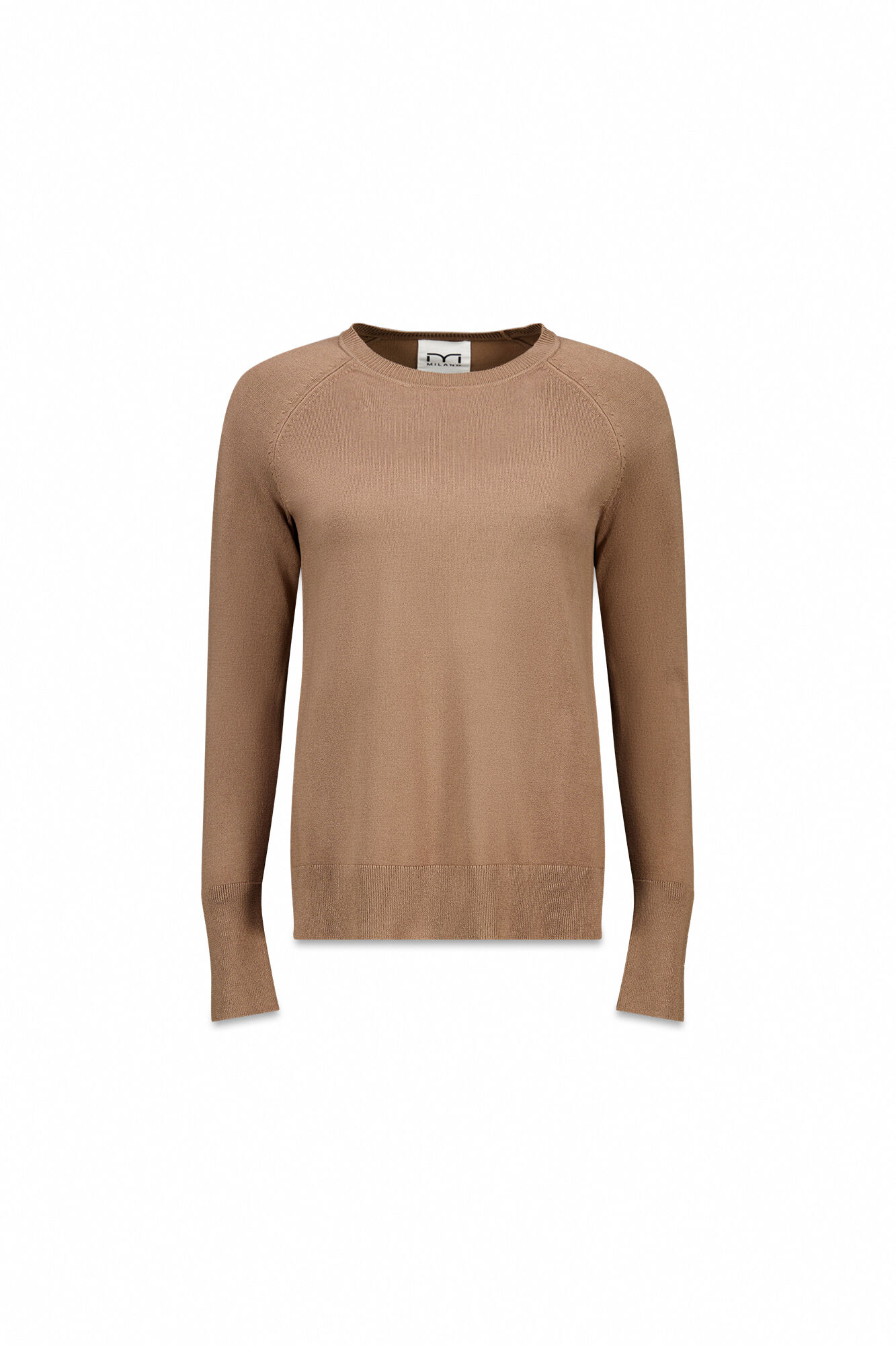 Milano Su&eacute;ter punto fino cuello redondo Marr&oacute;n