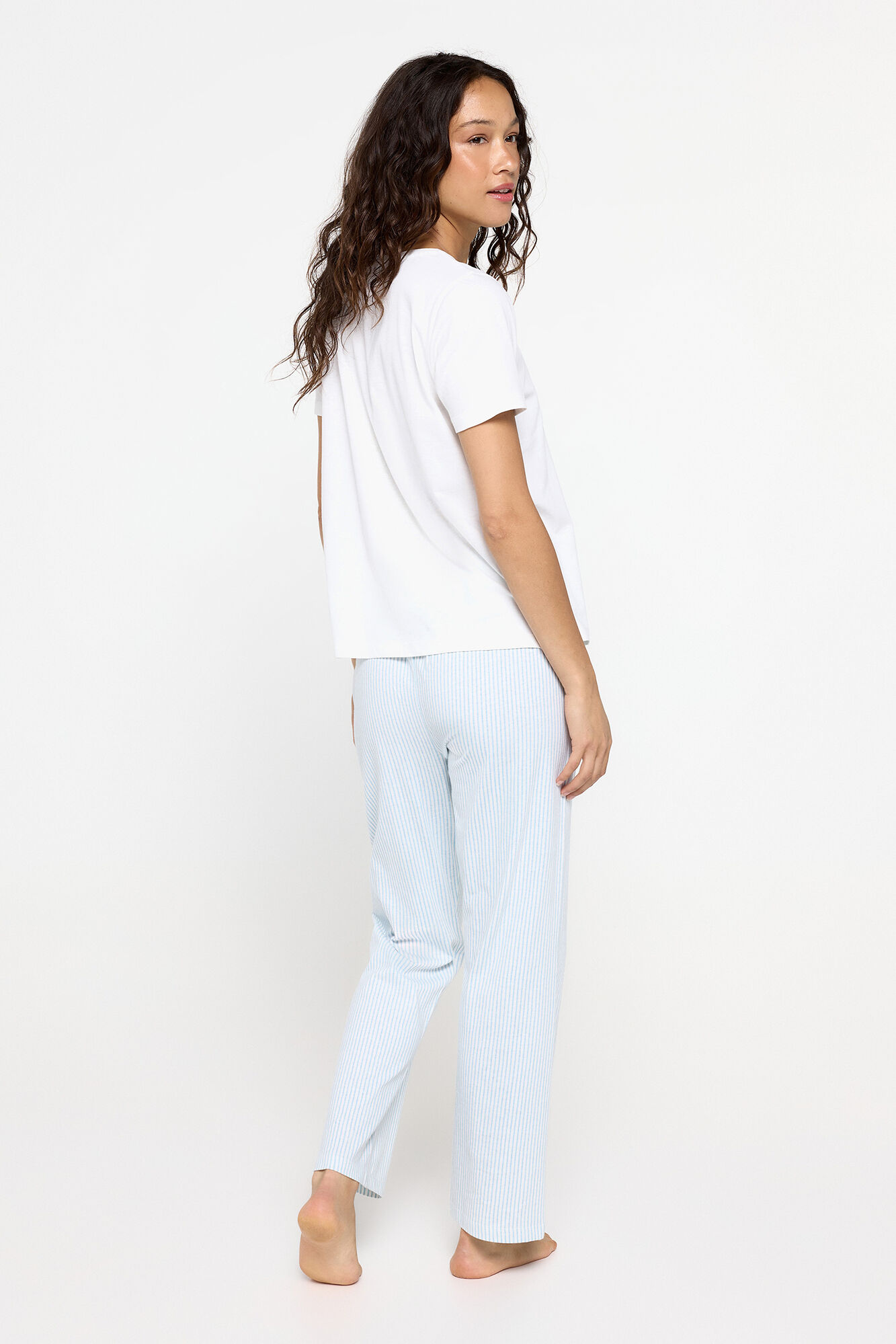 Milano Pijama algod&oacute;n print y pantal&oacute;n rayas Beige