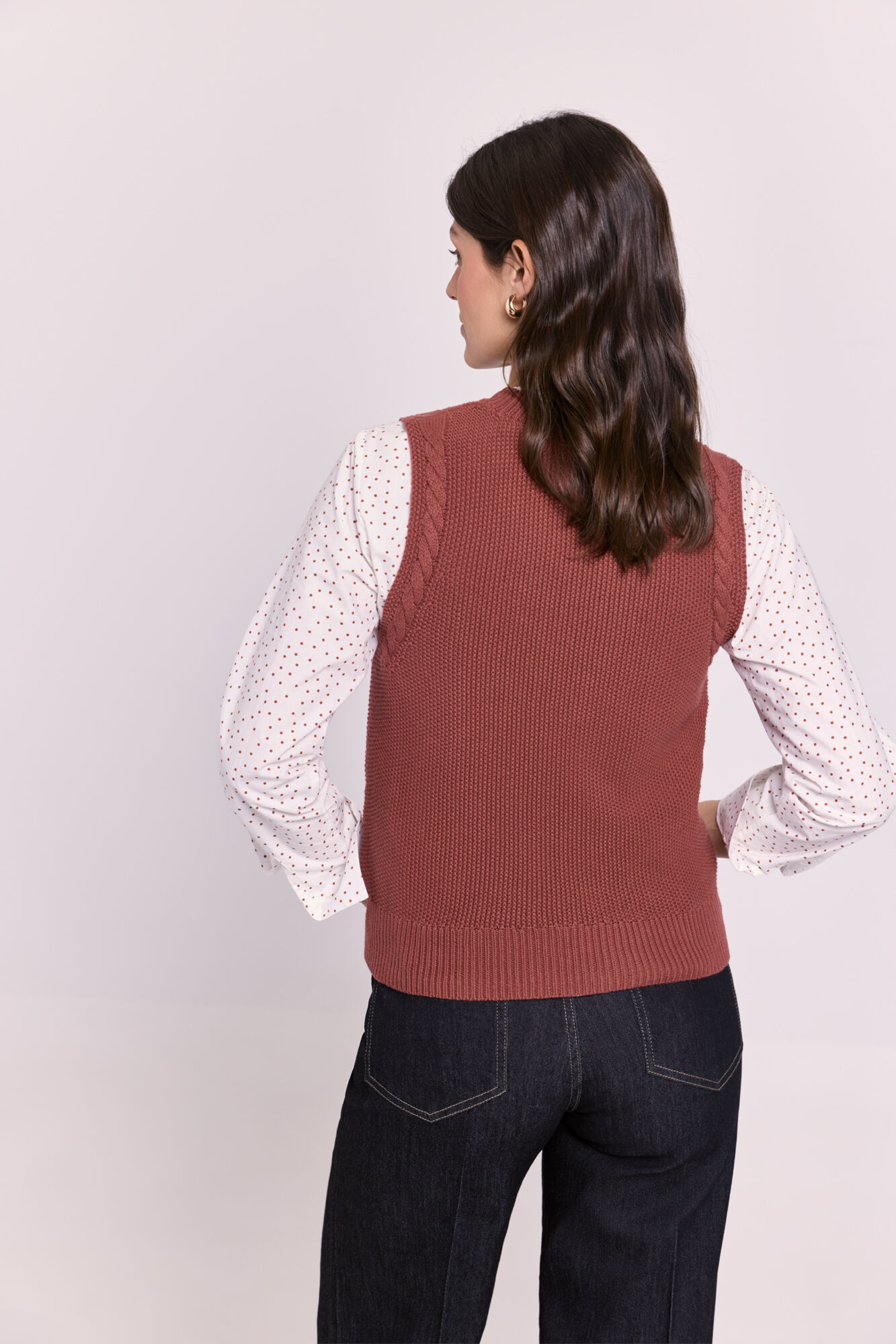 Milano Chaleco de tejido con detalle trenzado Vino