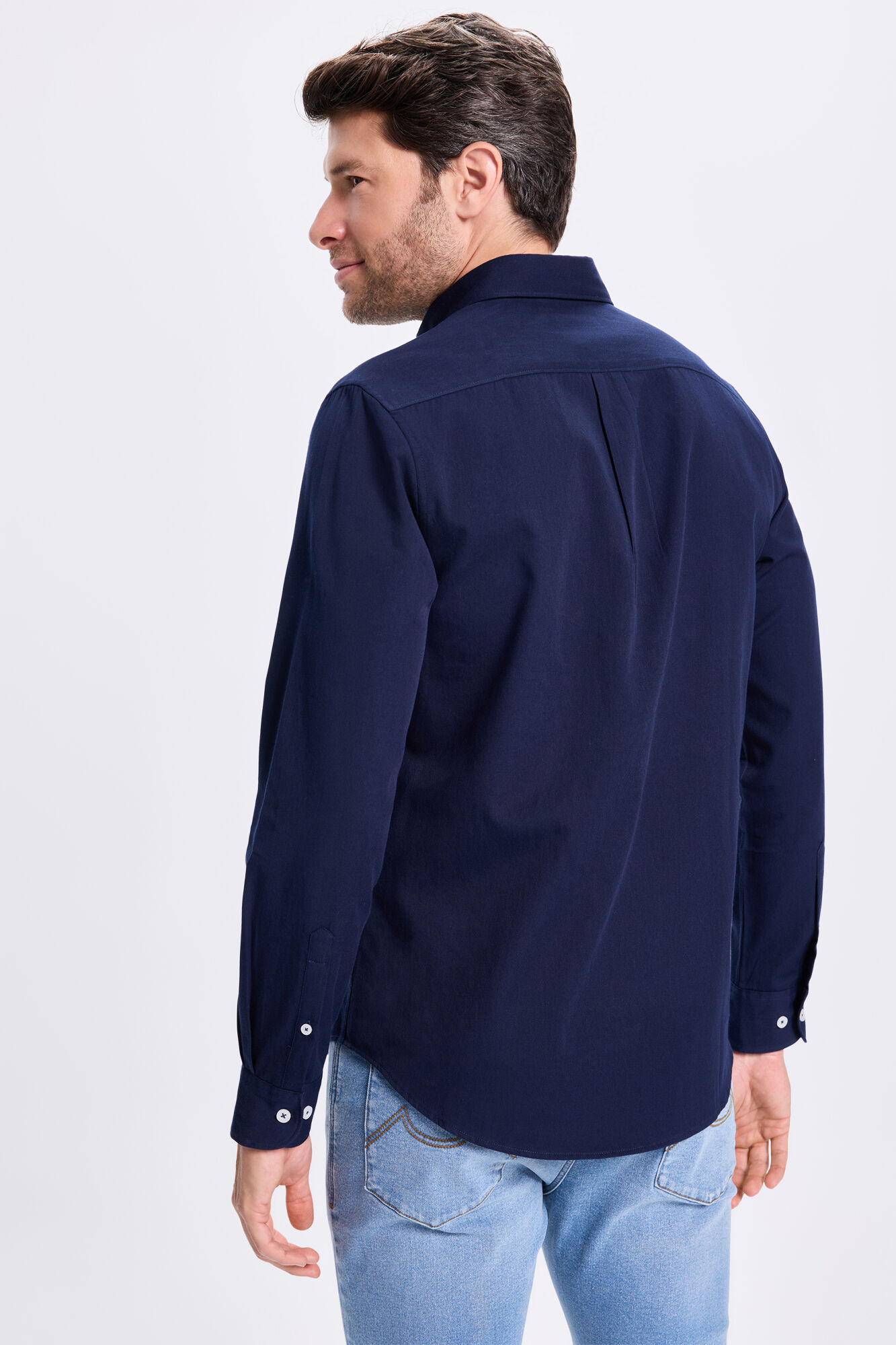 Milano Camisa de sarga liso Azul Oscuro