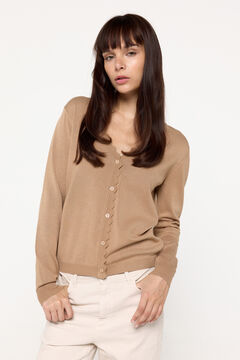 Fifty Outlet Cardigan de punto de viscosa con detalle ondas Beige/Camel