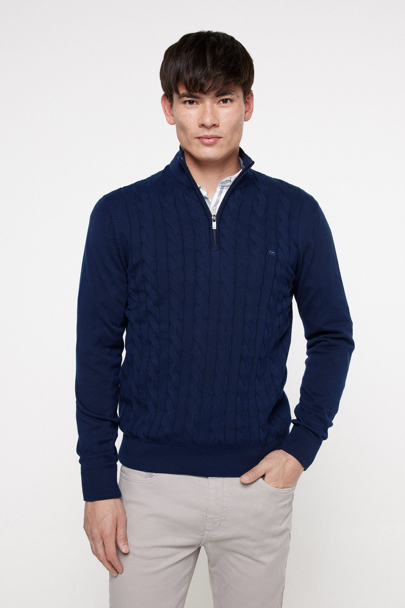 Milano Jersey Cables Cremallera Navy