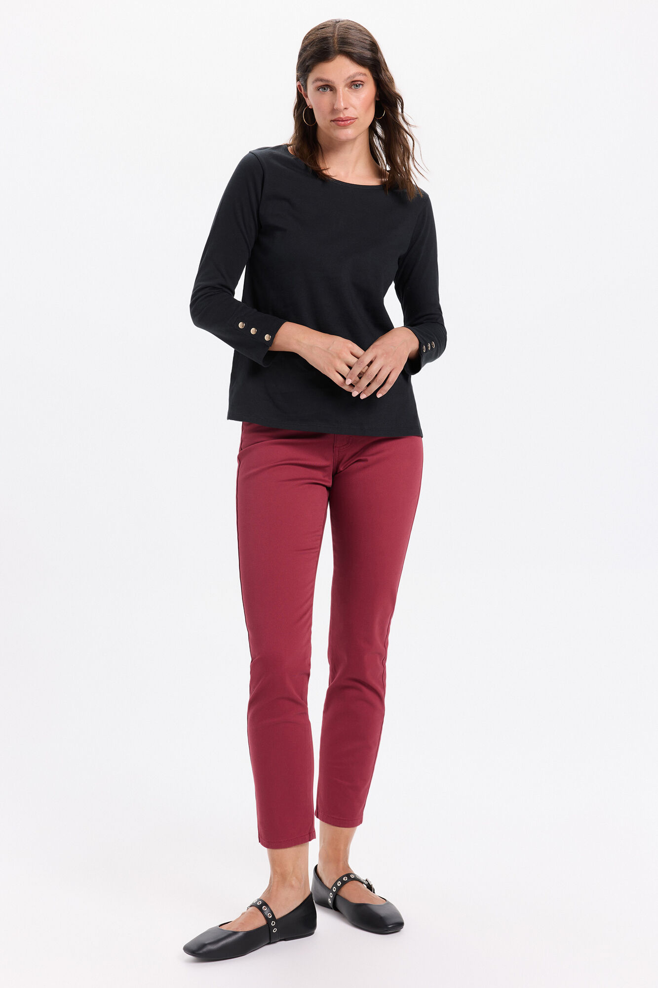 Milano Playera de algod&oacute;n con mangas francesas Negro