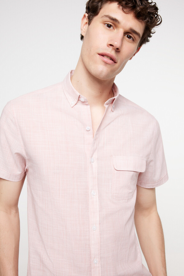 Milano Camisa rayas aspecto lino. Rojo