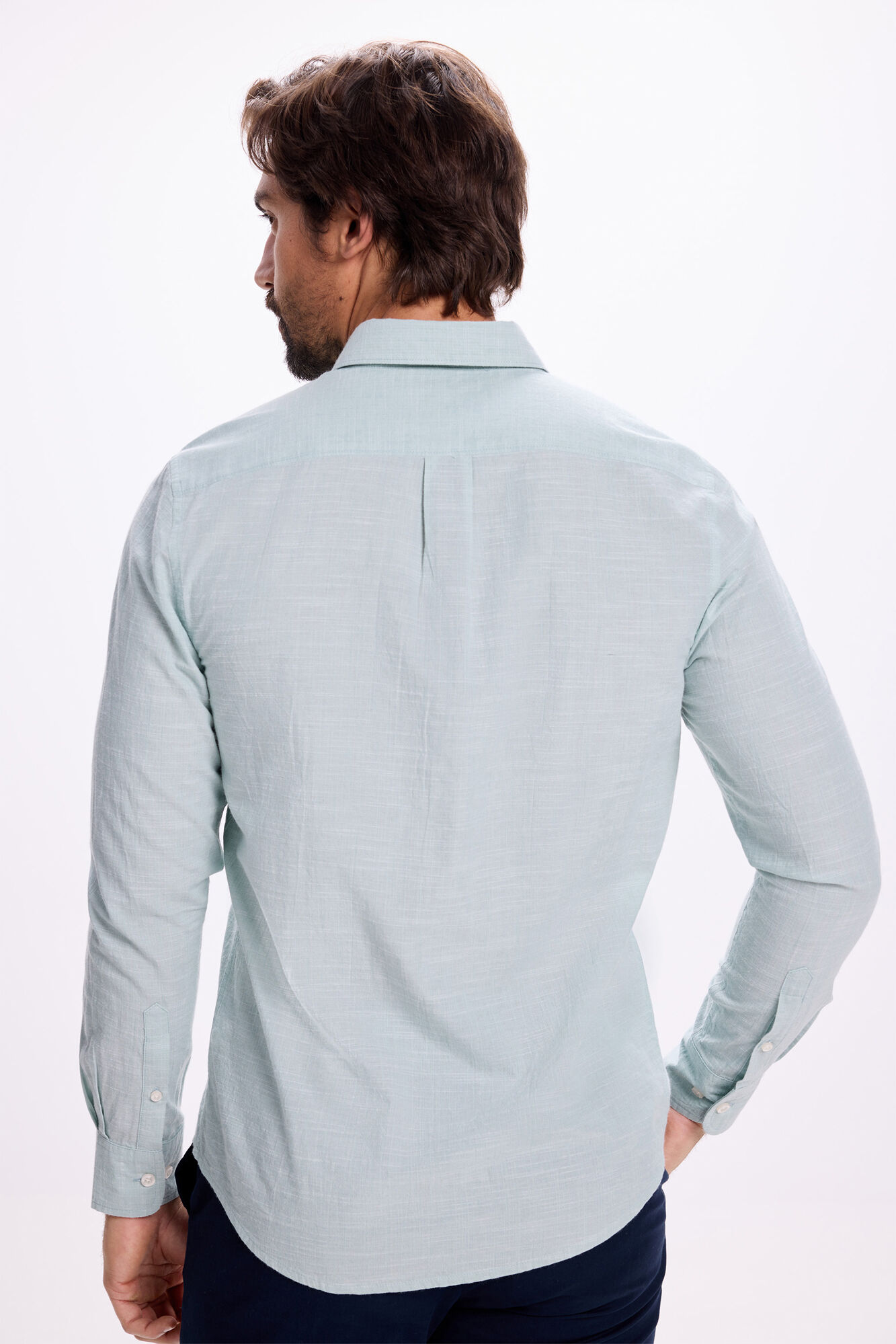 Milano Camisa Slub Lisa Azul