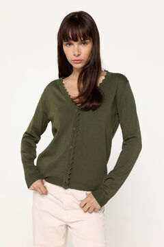 Fifty Outlet Cardigan de punto de viscosa con detalle ondas Kaki
