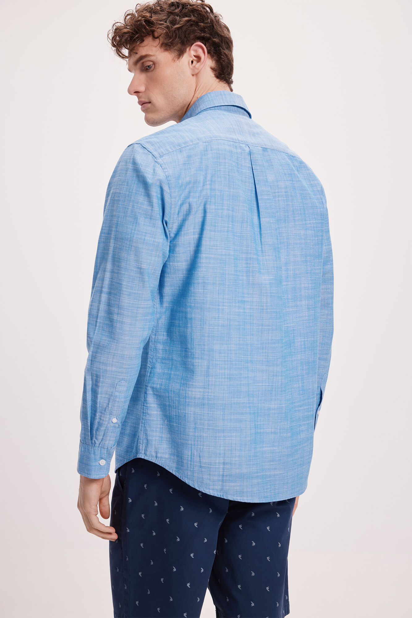 Milano Camisa Slub Lisa Azul