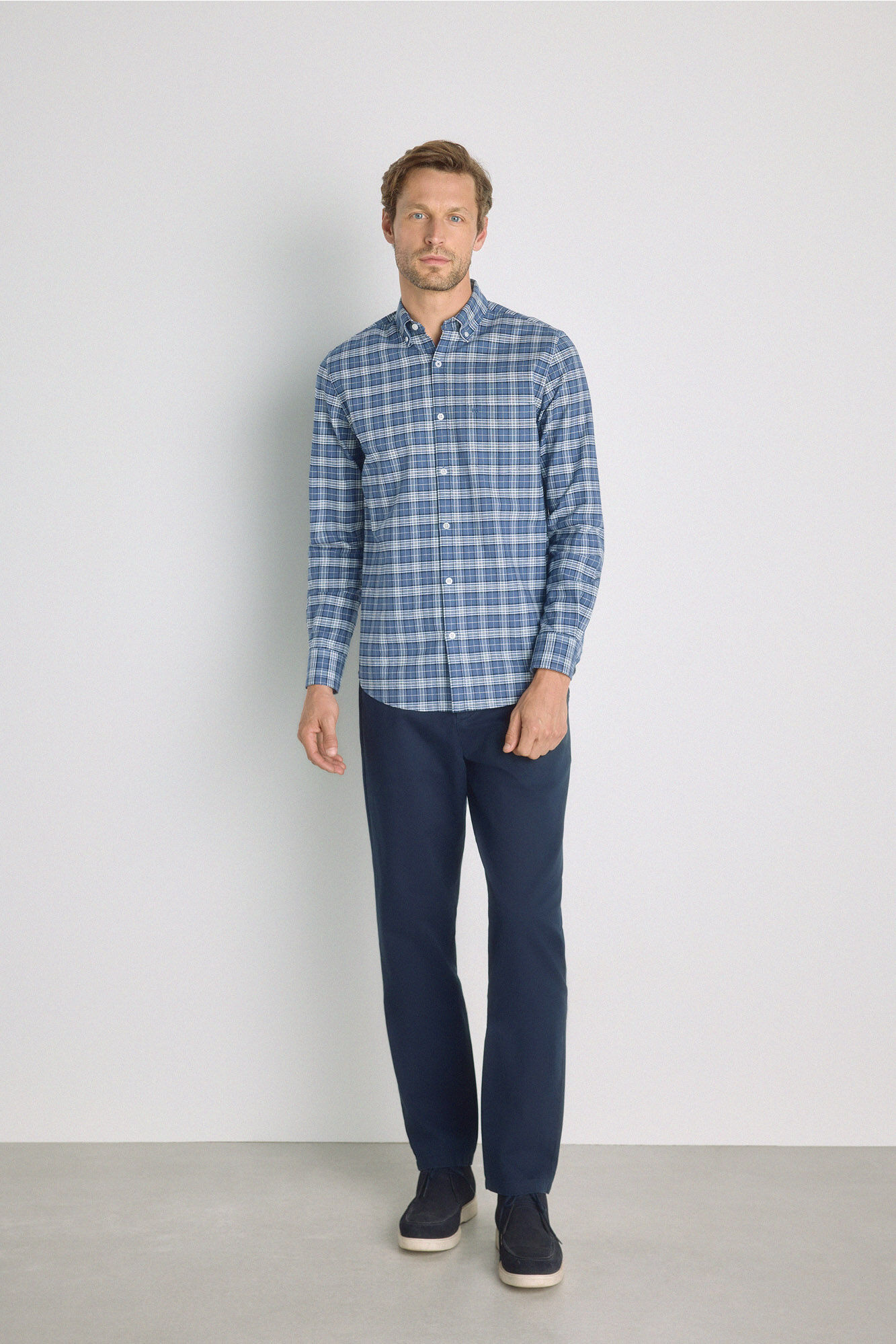 Milano Camisa de cuadros manga larga Azul Claro