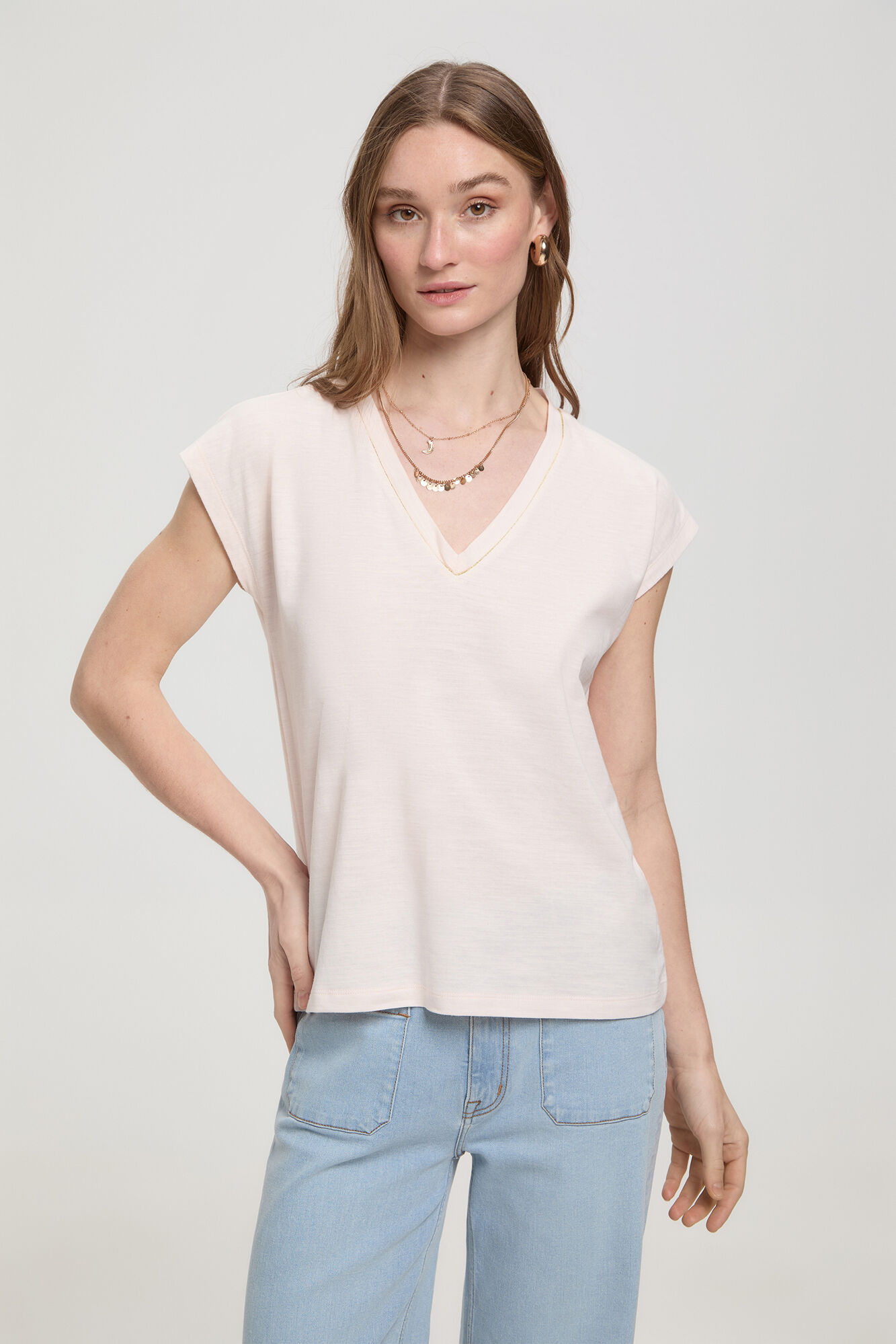 Milano Camiseta escote pico fornitura de lurex Rosa