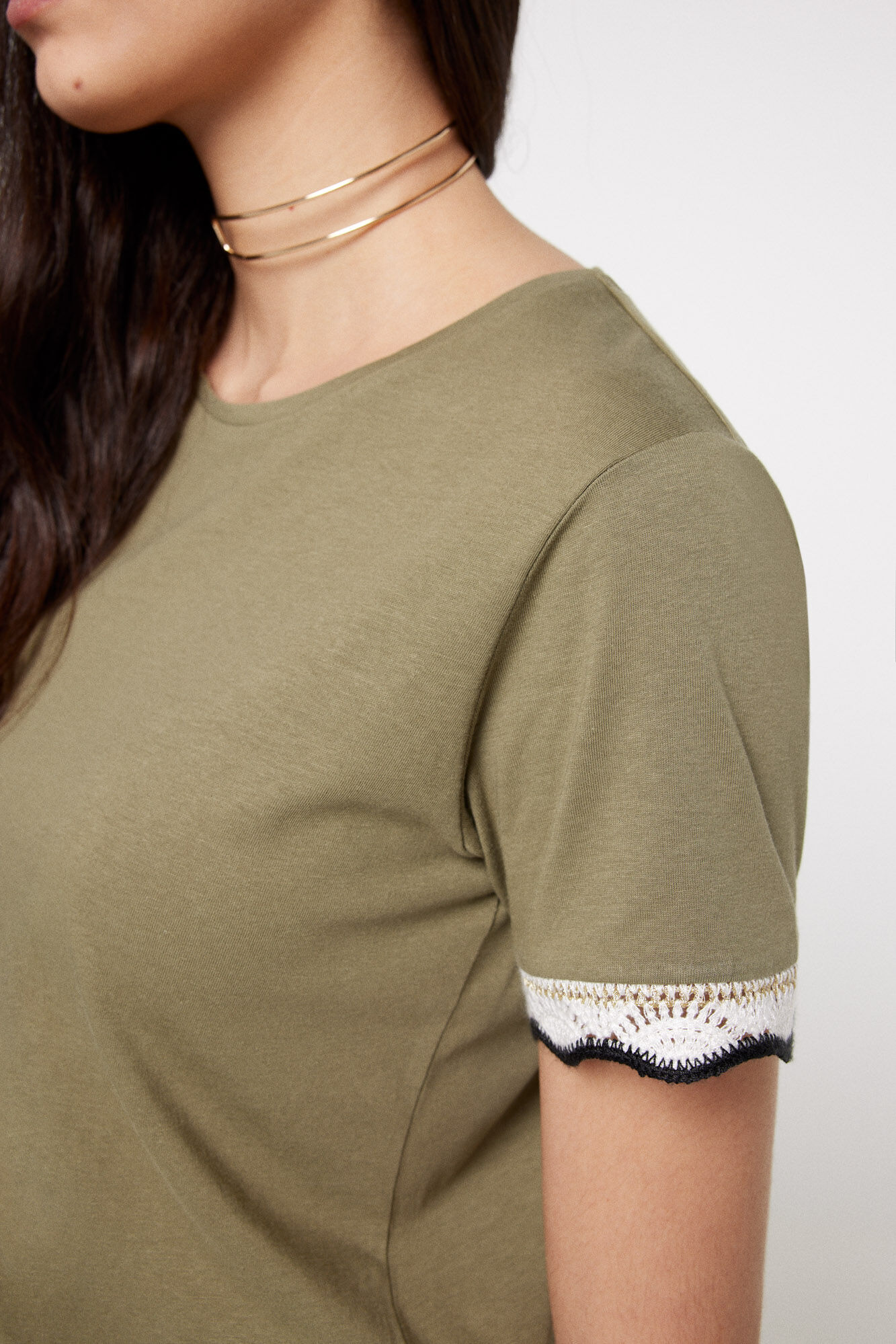 Milano Playera fornitura crochet manga Kaki Oscuro