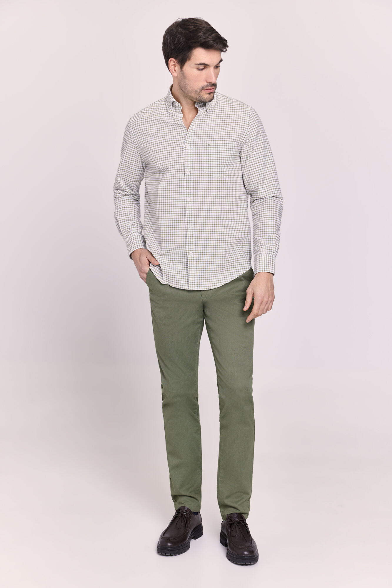 Milano Camisa manga larga a cuadros Kaki Oscuro