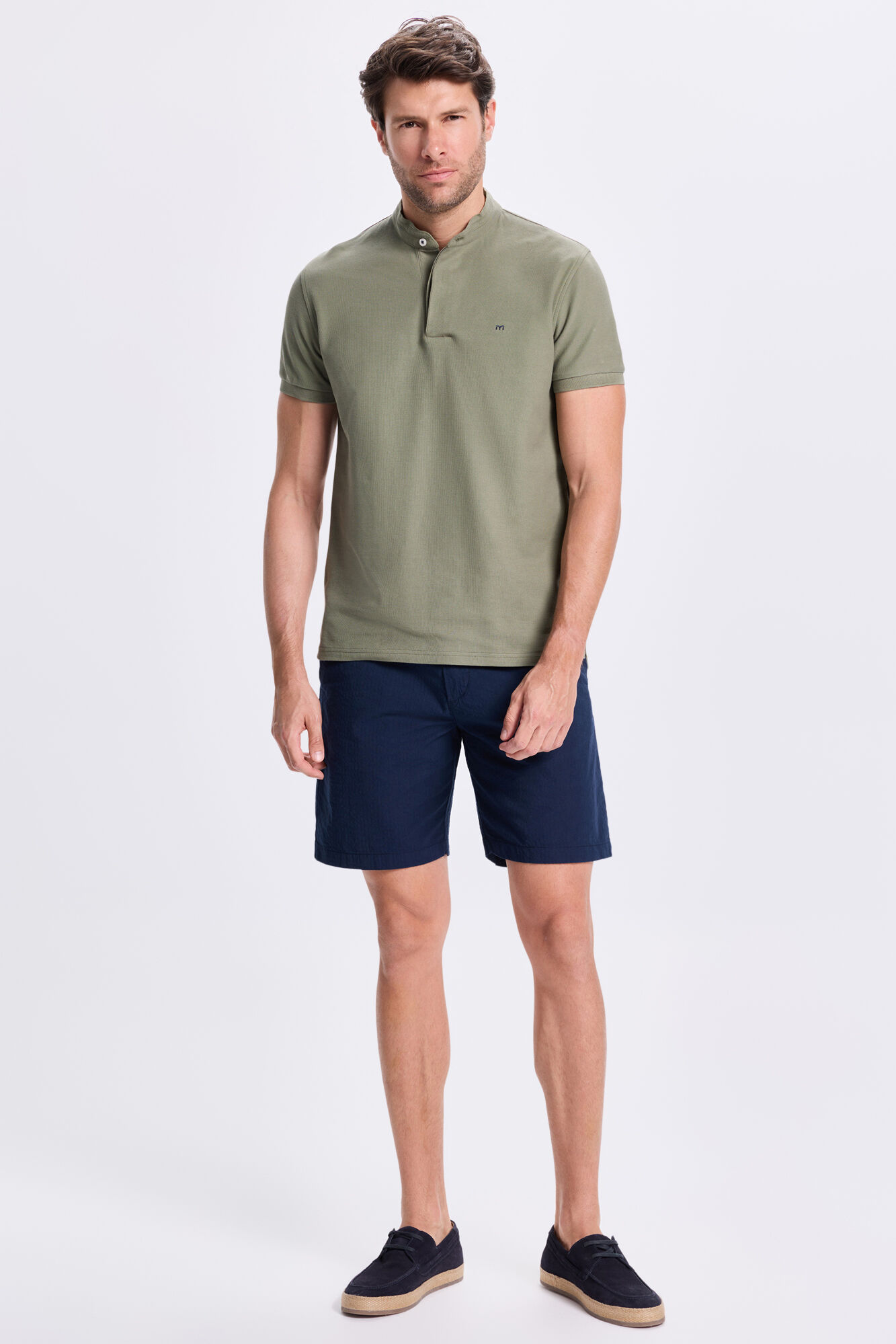 Milano Polo Mao Oxford Kaki Oscuro