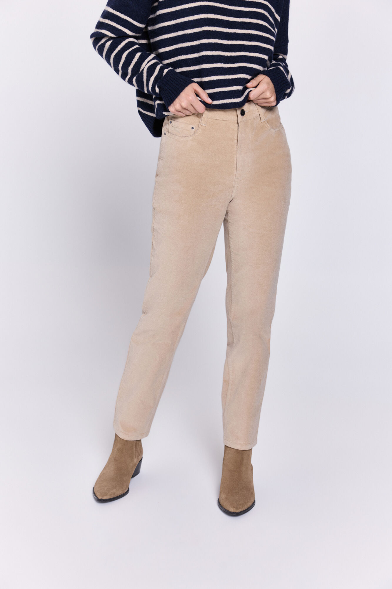 Milano Pantal&oacute;n de terciopelo de 5 bolsillos Beige/Camel