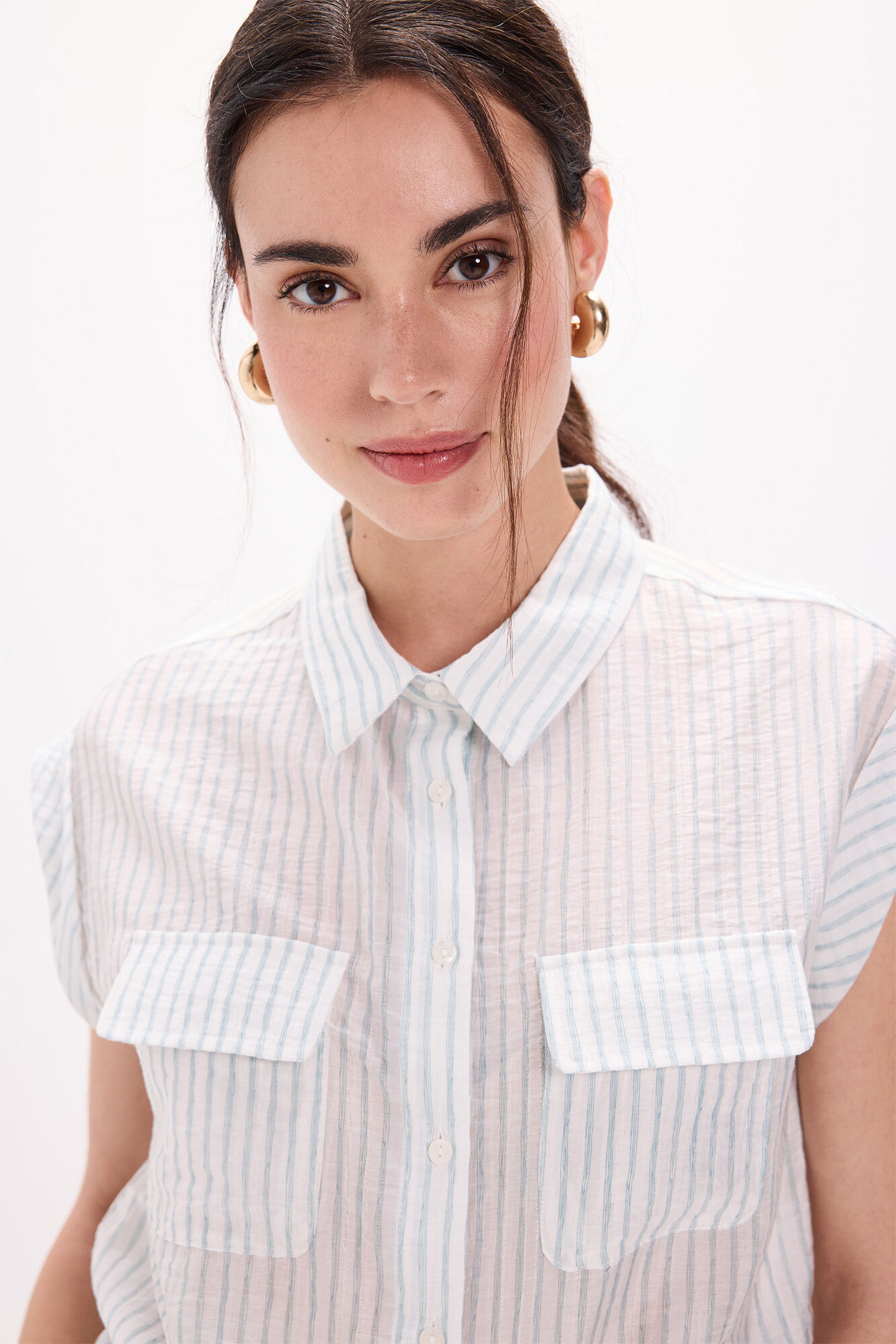 Milano Camisa fluida con bolsillos Azul