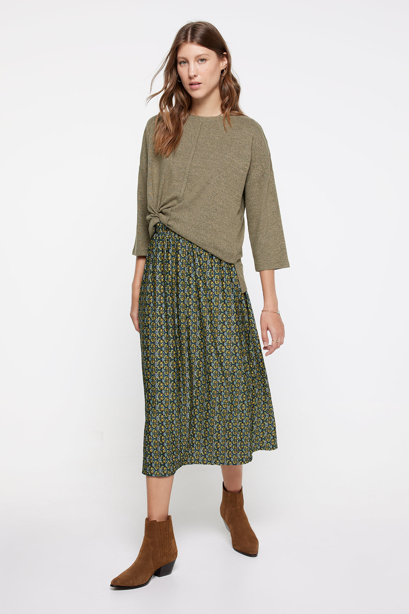 milano Falda Plisada Estampada Verde
