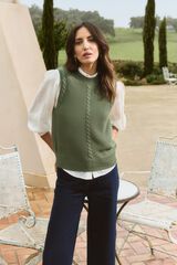 Milano Chaleco de tejido con detalle trenzado Kaki Oscuro