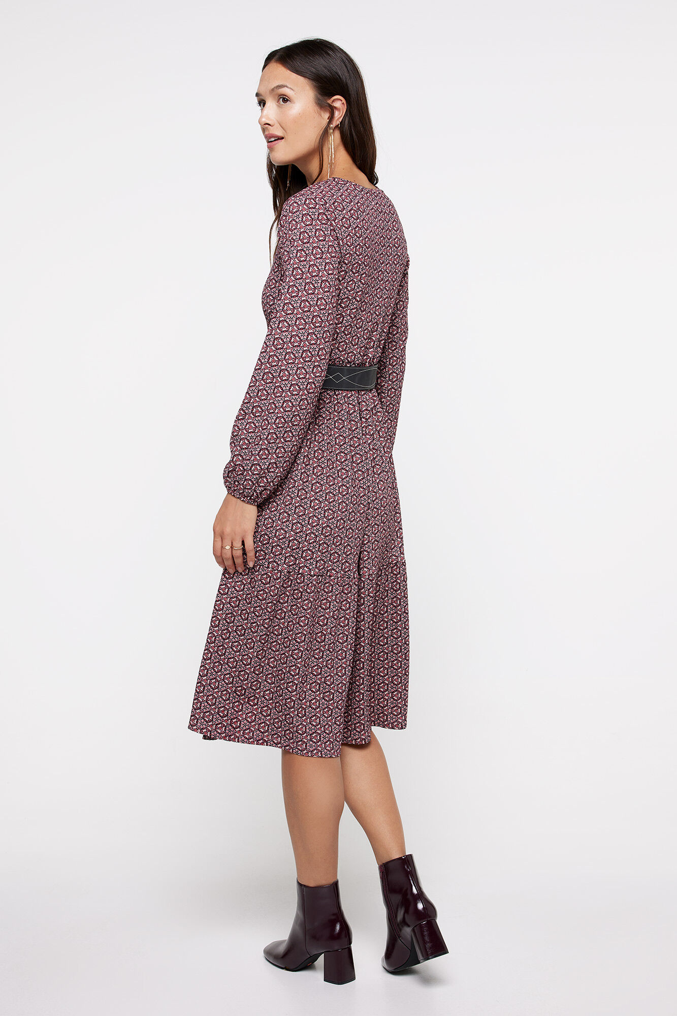 milano Vestido Midi Estampado Granate