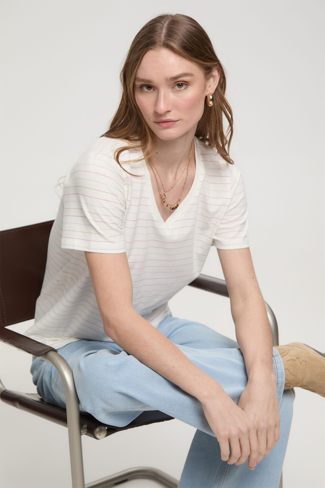 Milano Camiseta de rayas soft touch cuello pico